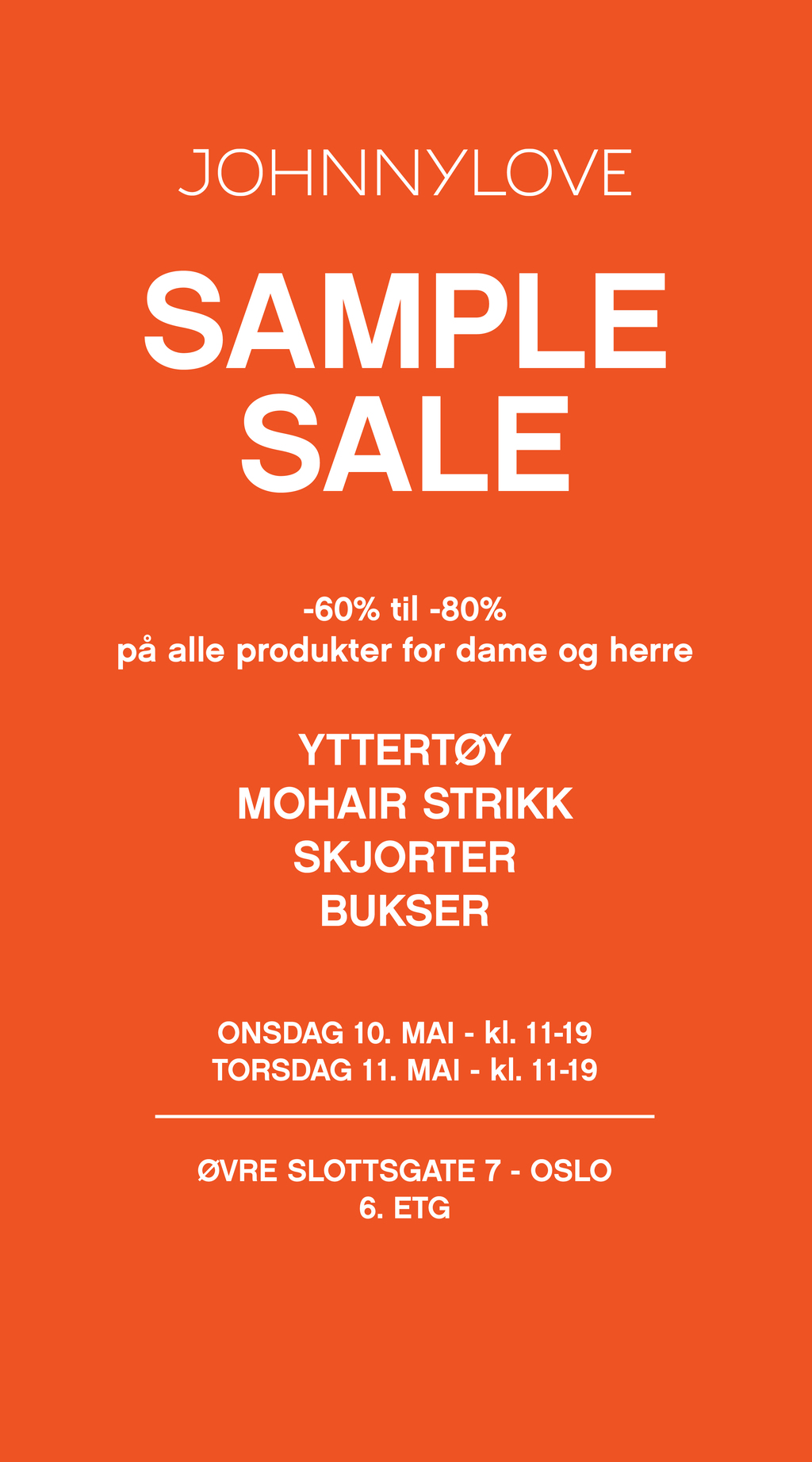 LAGERSALG SAMPLE SALE JOHNNYLOVE